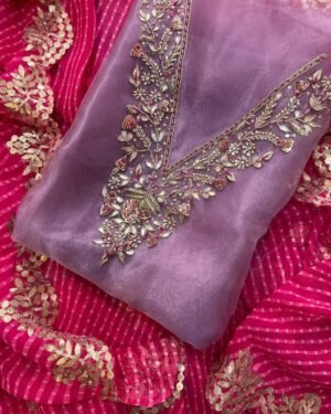 Organza handwork unstitched outfit